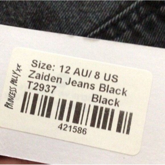 Princess Polly Zaiden Straight Leg Jeans Black Denim Distressed Relaxed Fit 8 - Picture 7 of 8